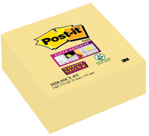 Post-it Super Sticky notes kubus, 270 vel, ft 76 x 76 mm, geel 24 stuks, OfficeTown