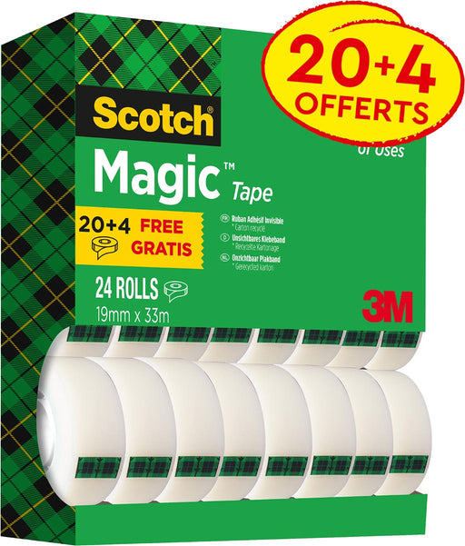 Scotch Magic Tape plakband ft 19 mm x 33 m, value pack met 24 rollen 2 stuks, OfficeTown