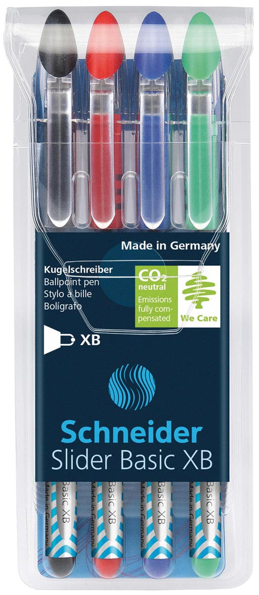 Schneider Balpen Slider Basic XB, etui van 4 stuks (3+1 gratis) in geassorteerde kleuren 10 stuks, OfficeTown