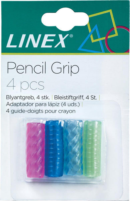 Linex pen en potlood grip, 4 stuks in transparante neon kleuren