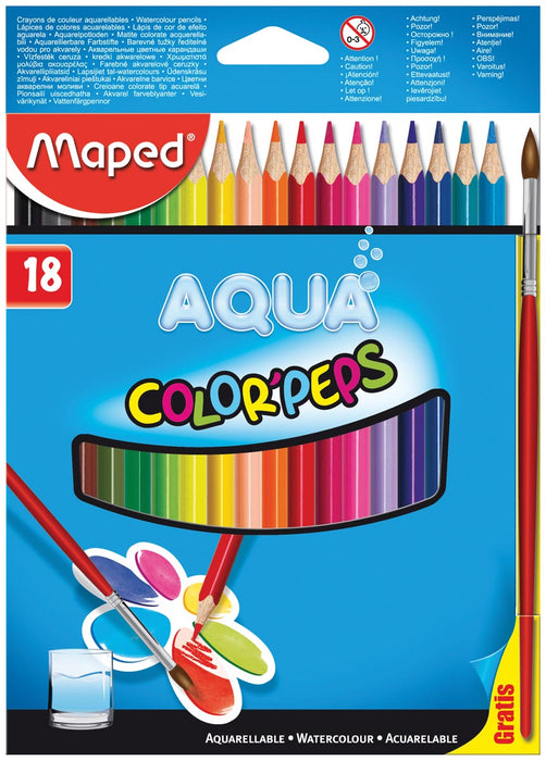 Maped Aquarelpotlood Color'Peps Aqua 18 potloden met Gratis Penseel