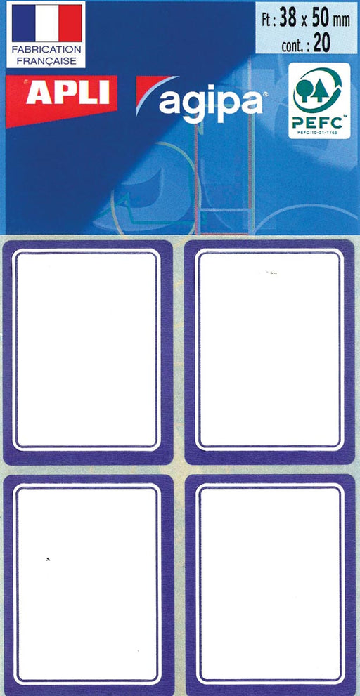 Agipa schooletiketten ft 38 x 50 mm (b x h), 32 etiketten per etui, blauwe rand 60 stuks, OfficeTown