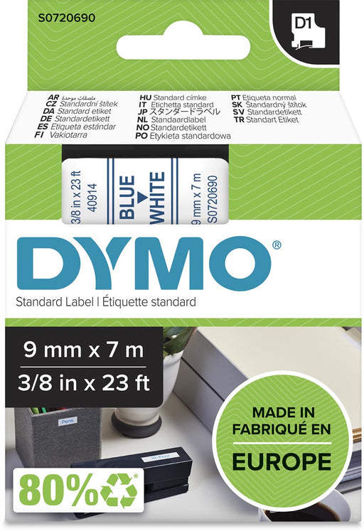 Dymo D1 tape 9 mm, blauw op wit 5 stuks, OfficeTown