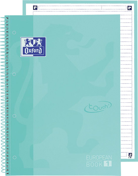 Oxford School Touch Europeanbook spiraalblok, ft A4+, 160 bladzijden, gelijnd, pastel groen 5 stuks