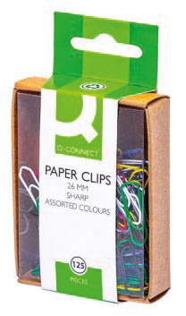 Q-CONNECT paperclips, 26 mm, gekleurd, doos van 125 stuks, met ophangoog
