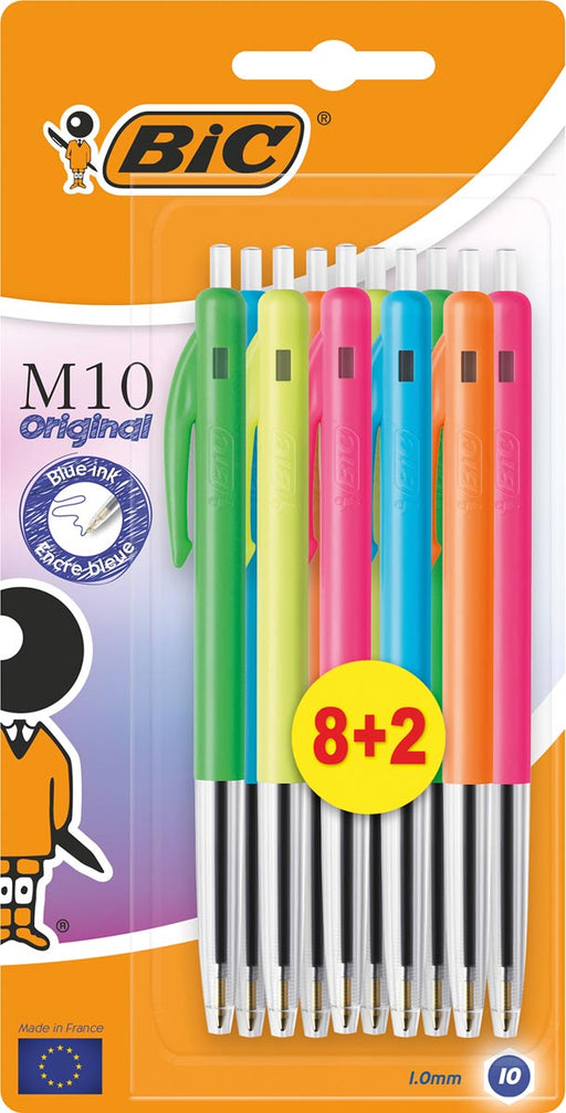 Bic balpen M10 Clic Colors 8+2 gratis, op blister 20 stuks, OfficeTown