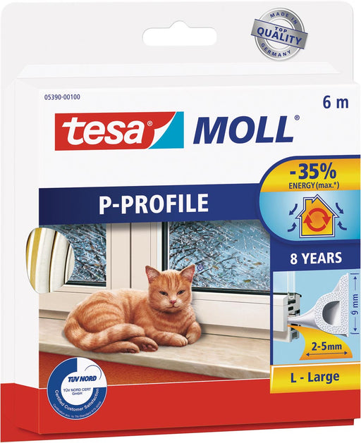 Tesa Moll Classic tochtstrip P-profiel, 6 m , wit 10 stuks, OfficeTown