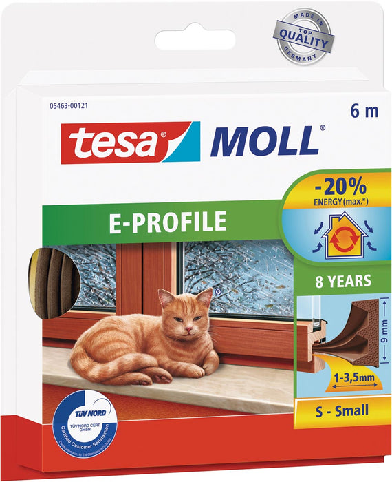 Tesa Moll Classic tochtstrip E-profiel, 6 m, bruin