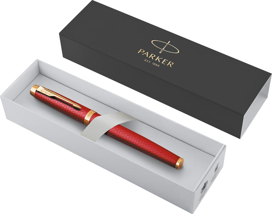 Parker IM Premium roller, fijn, in giftbox, Dieprood (rood/goud)