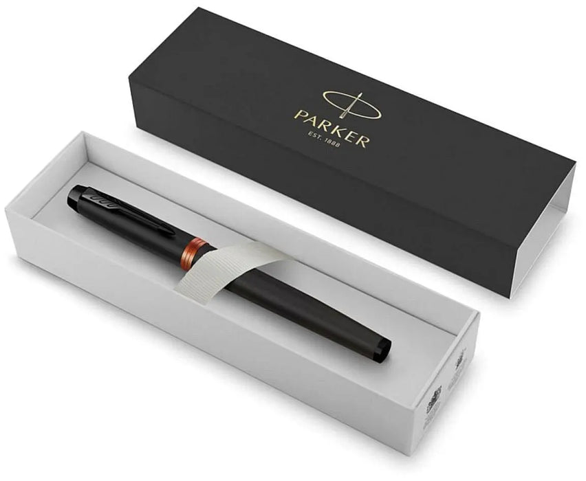 Parker IM Vibrant Rings vulpen fijn, zwart met oranje accenten