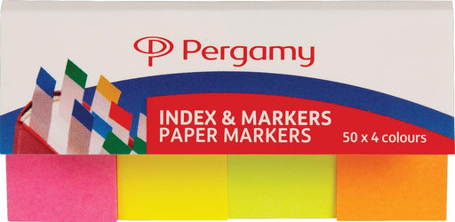 Pergamy Index & papieren markeerstroken, pak van 4 x 50 vel, geassorteerde neon kleuren 24 stuks, OfficeTown