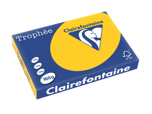 Clairefontaine Trophée Intens, gekleurd papier, A3, 160 g, 250 vel, zonnebloemgeel 4 stuks, OfficeTown