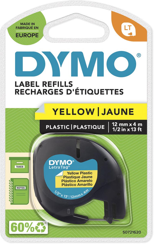 Dymo LetraTAG tape 12 mm, plastic geel 10 stuks, OfficeTown