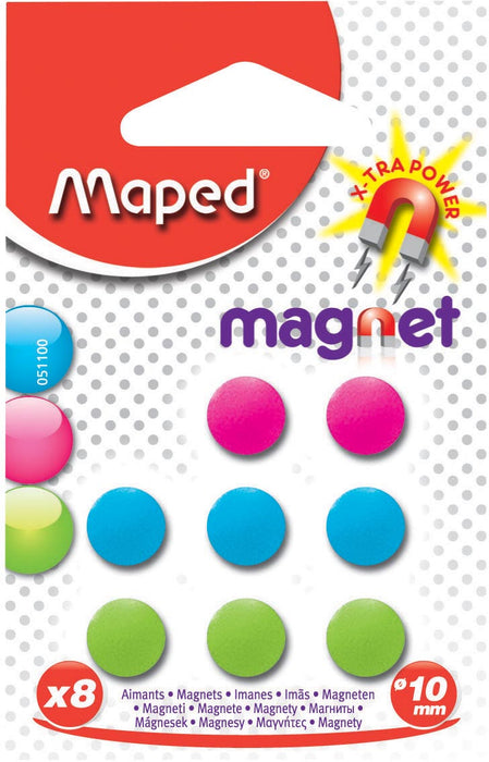 Maped magneten op blister diameter 10 mm, 8 stuks, 1 kleur per blister (groen, blauw of fuchsia) 25 stuks, OfficeTown