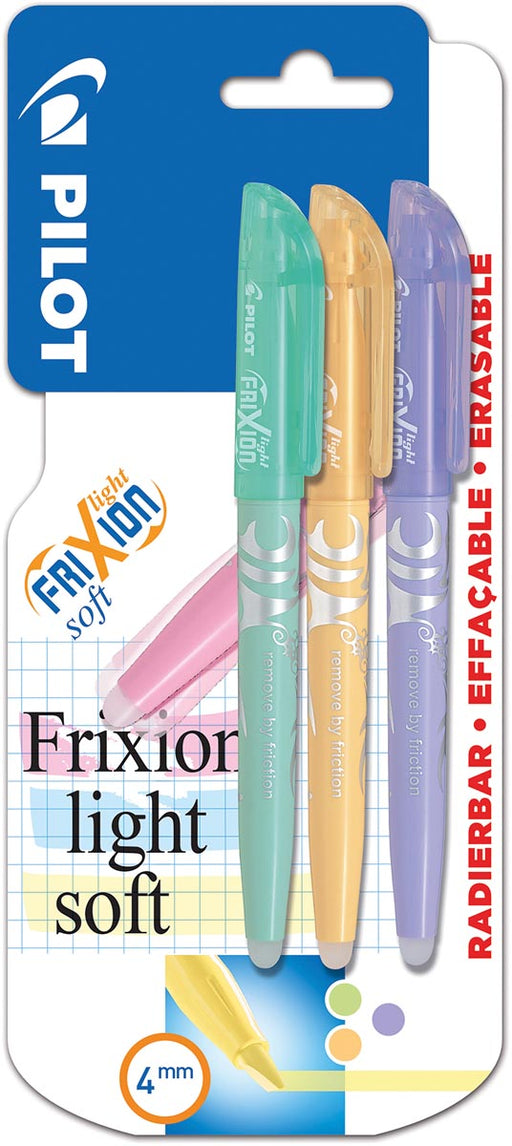 Pilot markeerstift Frixion Light Soft, blister van 3 stuks in geassorteerde kleuren 12 stuks, OfficeTown
