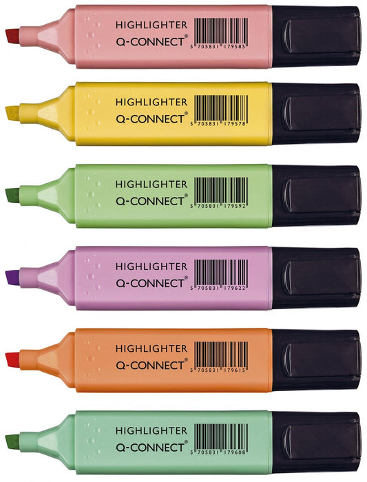 Q-CONNECT markeerstift pastel, geassorteerde kleuren, pak van 6 stuks 60 stuks, OfficeTown