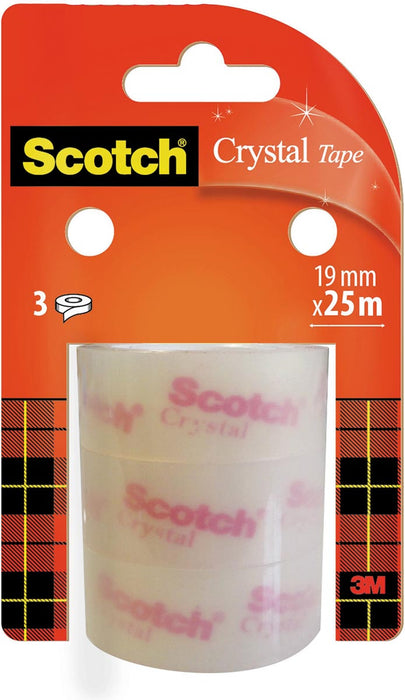 Scotch Crystal Clear Tape, Hervullingen, 19 mm x 25 m, 3 rollen