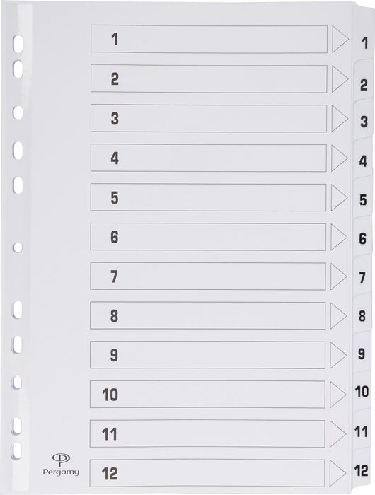Pergamy tabbladen met indexvel, A4-formaat, 11-gaatsperforatie, karton, set 1-12