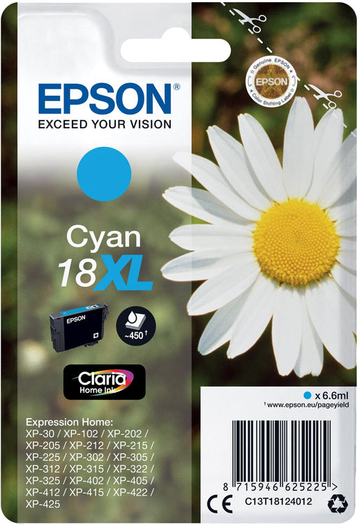 Epson inktcartridge 18XL, 450 pagina's, OEM C13T18124012, cyaan 10 stuks, OfficeTown