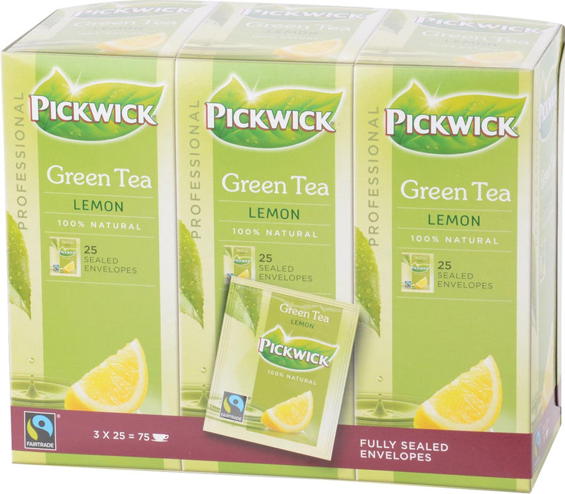 Pickwick thee, groene thee met citroen, fairtrade, pak van 25 zakjes