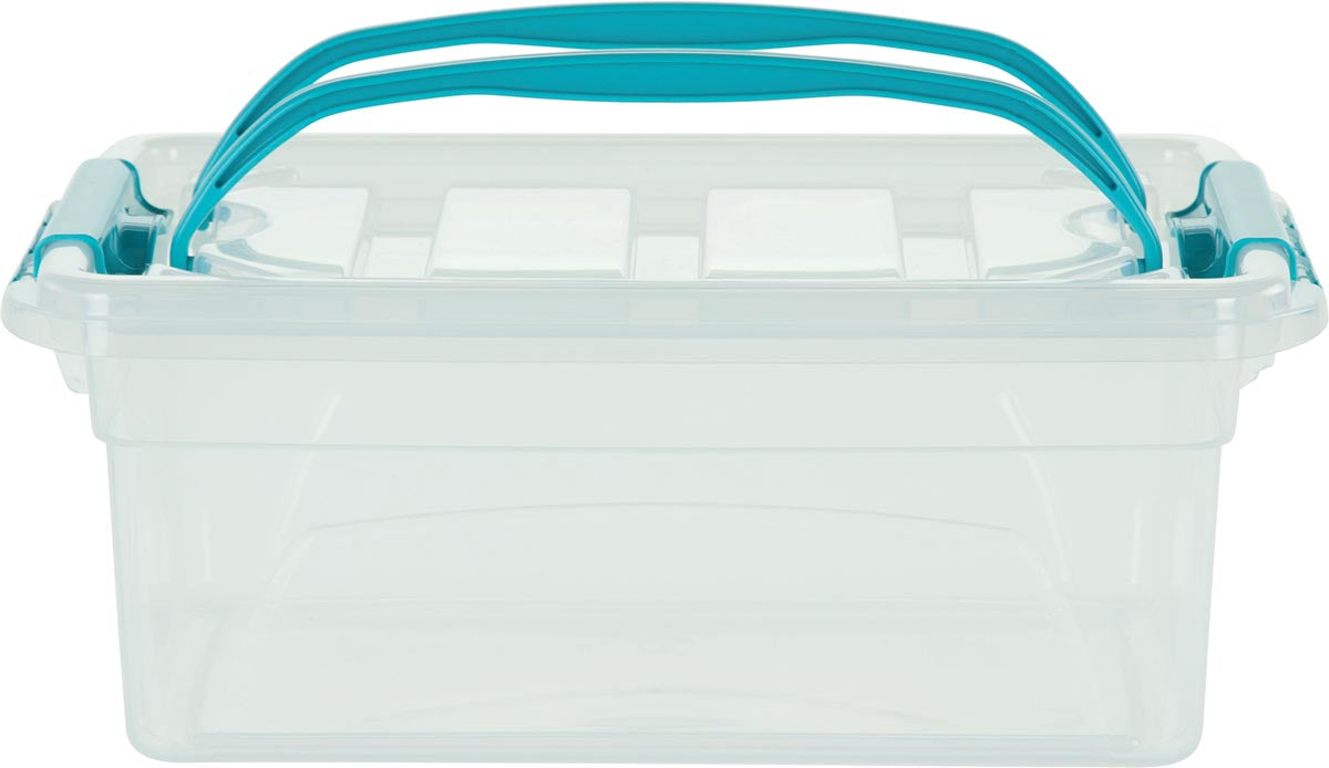 Witte Carry Box opbergdoos 5 liter, transparant met blauwe handvaten