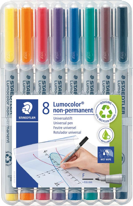 Staedtler Lumocolor 316, OHP-marker, non permanent, 0,6 mm, box van 8 stuks in geassorteerde kleuren 10 stuks, OfficeTown