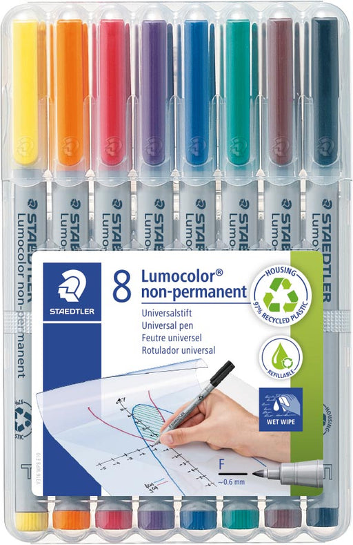 Staedtler Lumocolor 316, OHP-marker, non permanent, 0,6 mm, box van 8 stuks in geassorteerde kleuren 10 stuks, OfficeTown