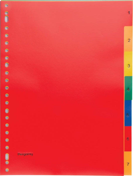 Tabbladen van Pergamy, A4-formaat, 23-gaats perforatie, geassorteerde kleuren, set 1-7