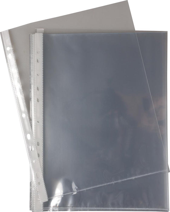 Pak van 100 transparante geperforeerde showtassen van glasheldere PP, A4 formaat, 60 micron, met 11-gaatsperforatie