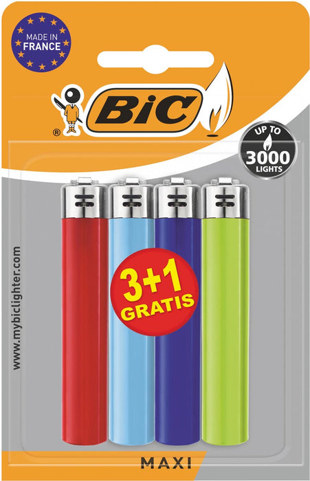 BIC Maxi vuursteen aanstekers, geassorteerde kleuren, blister van 3 + 1 gratis 11 stuks, OfficeTown