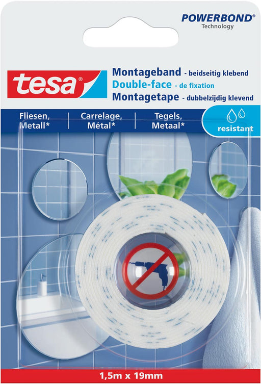 Tesa Powerbond montagetape Waterproof, 19 mm x 1,5 m 12 stuks, OfficeTown