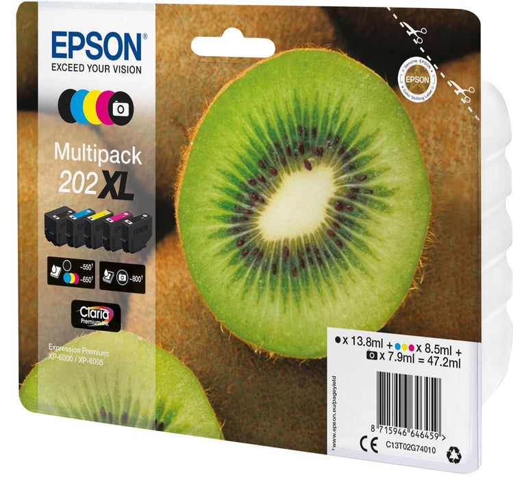 Epson inktcartridge 202XL, 550 - 800 pagina's, OEM C13T02G74010, 5 kleuren