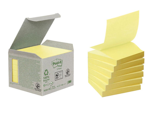 Post-it Recycled Z-notes, 100 vel, ft 76 x 76 mm, geel, pak van 6 blokken 24 stuks, OfficeTown