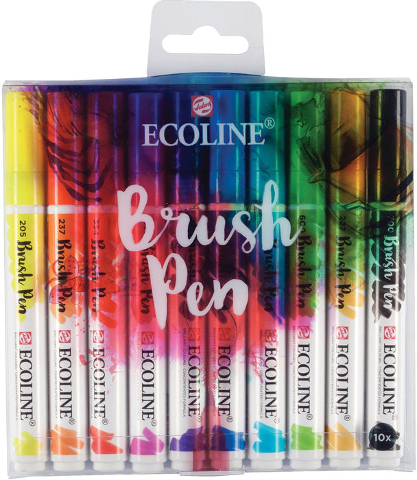 Talens Ecoline Brush pen, etui met 10 stuks in geassorteerde kleuren 3 stuks, OfficeTown