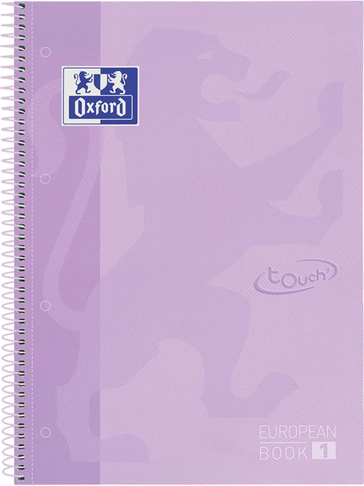 Oxford School Touch Europeanbook spiraalblok, ft A4+, 160 bladzijden, gelijnd, pastel paars 5 stuks, OfficeTown