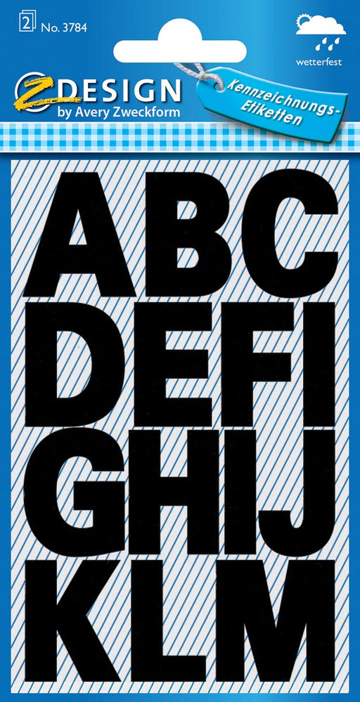 Avery etiketten letters A-Z groot, 2 blad, zwart, waterbestendige folie 10 stuks, OfficeTown
