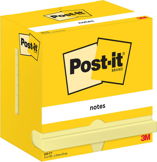 Post-It Notes, 100 vel, ft 76 x 127 mm, geel, pak van 12 blokken 12 stuks, OfficeTown