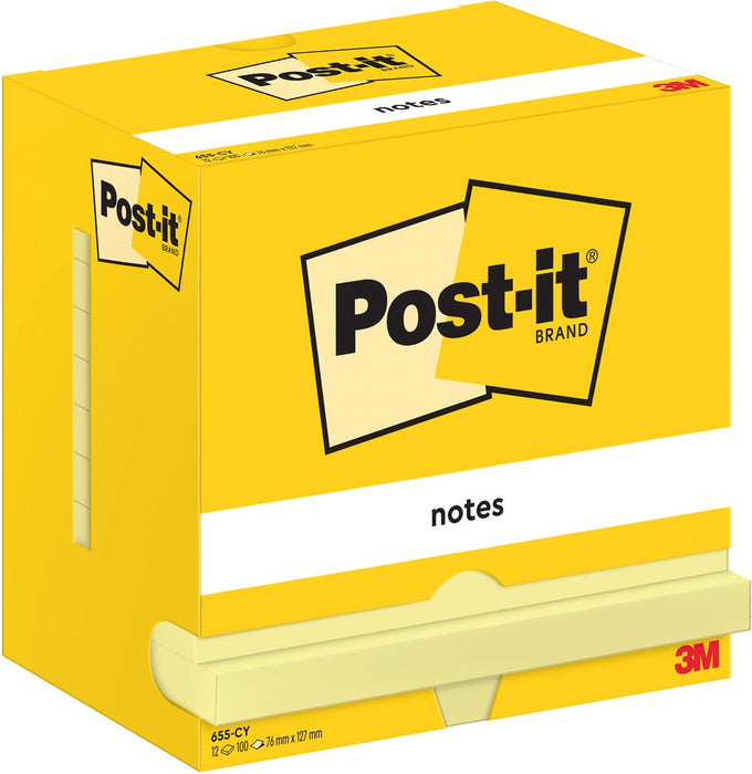 Post-It Notes, 100 vel, ft 76 x 127 mm, geel, pak van 12 blokken 12 stuks, OfficeTown