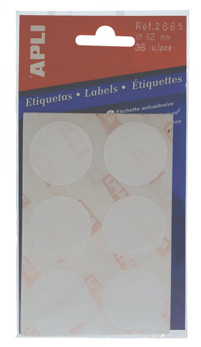 Ronde etiketten in etui - 32 mm diameter, wit, 36 stuks, FSC-gecertificeerd