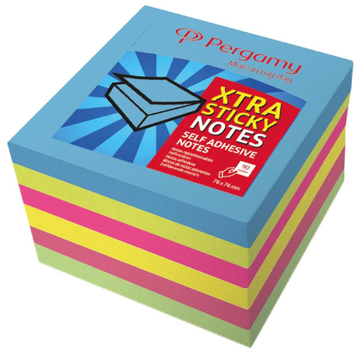 Pergamy Extra Sticky notes, ft 76 x 76 mm, neon , blok van 90 vel, pak van 6 stuks 36 stuks, OfficeTown