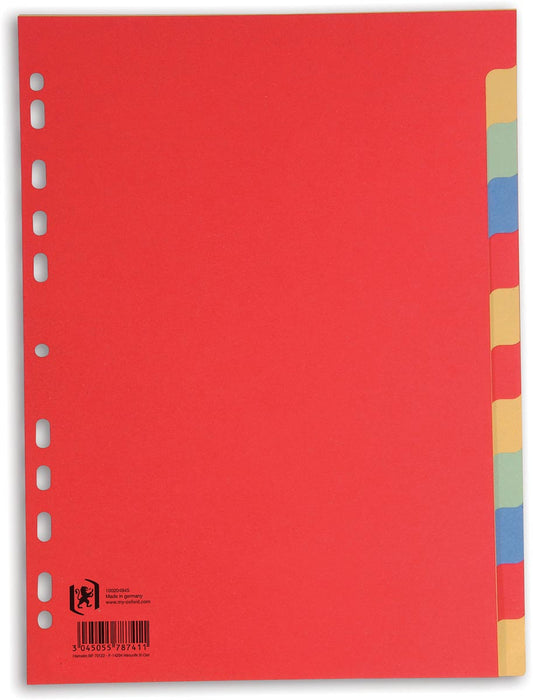 OXFORD tabbladen, A4-formaat, karton, onbedrukt, 11-gaatsperforatie, geassorteerde kleuren, 12 tabs