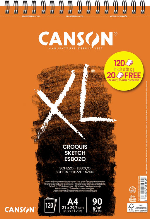 Canson schetsblok XXL, 90 g/m², ft A4, 100 + 20 vel gratis 5 stuks, OfficeTown