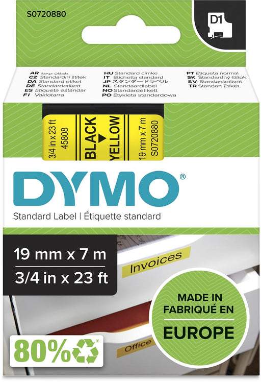 Dymo D1 tape 19 mm, zwart op geel 5 stuks, OfficeTown