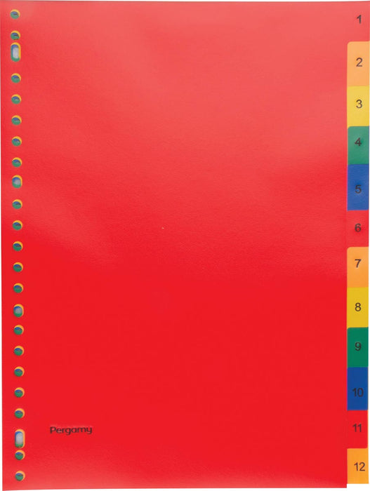Tabbladen van Pergamy, A4 formaat, 23-gaats perforatie, PP, diverse kleuren, set 1-12, 45 stuks