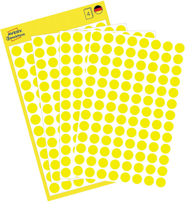 Avery Ronde etiketten geel, 8 mm diameter, 416 stuks