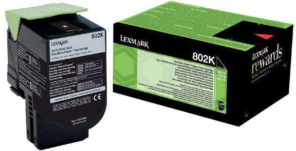 Lexmark Retourprogramma toner 802, 1.000 pagina's, OEM 80C20K0, zwart