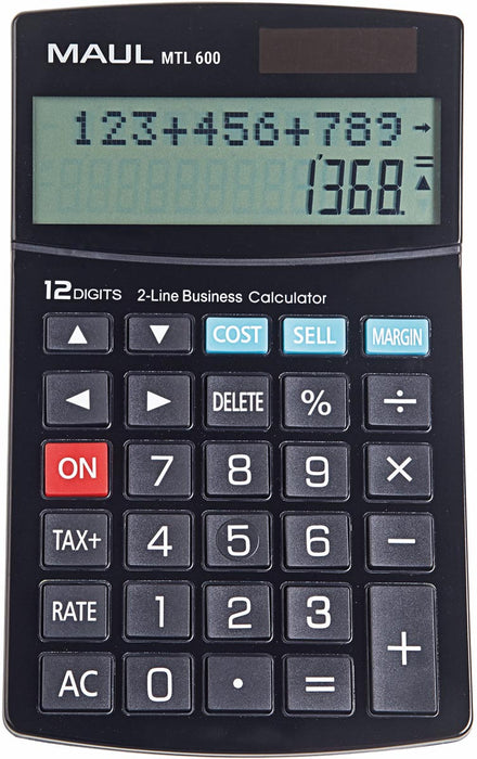 Maul rekenmachine MTL 600, 2 regels, zwart met BTW-berekening