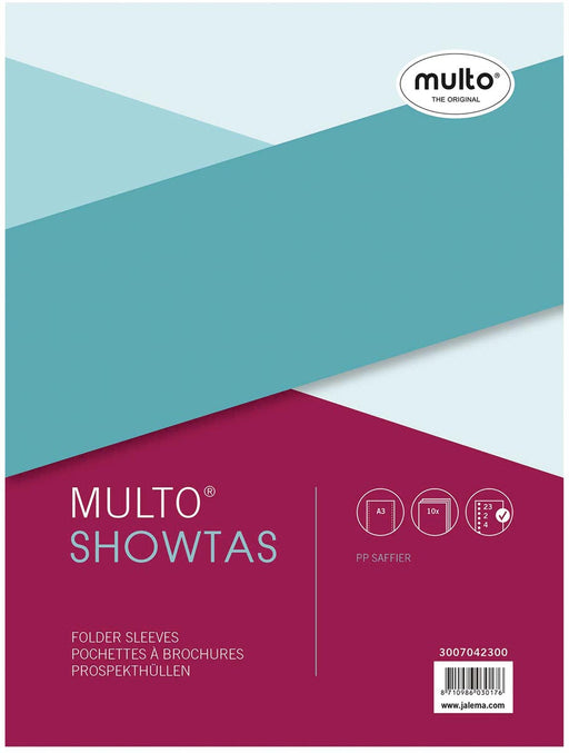 Multo geperforeerde showtas ft A3, 2-, 4- en 23-gaatsperforatie, 80 micron, gekorreld, pak van 10 st 5 stuks, OfficeTown