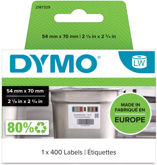 Dymo etiketten LabelWriter ft 70 x 54 mm, voor voedingsindustrie, wit, 400 etiketten 6 stuks, OfficeTown