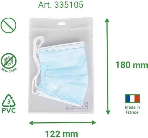 Tarifold antimicrobiële houder voor mondmaskers, met textielband, pak van 10 stuks 12 stuks, OfficeTown